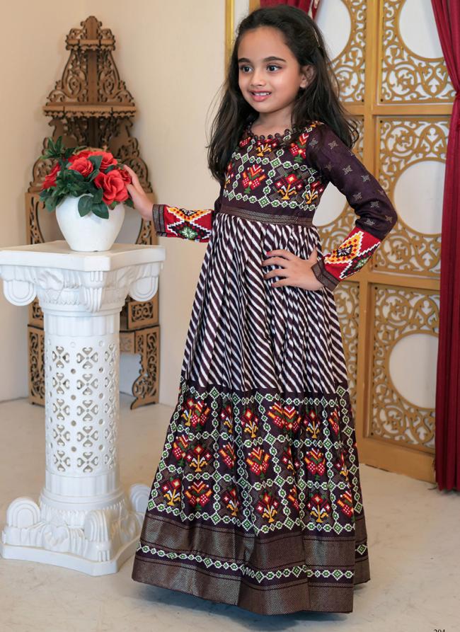 Black Pashmina Silk Party Wear Printed Kids Gown